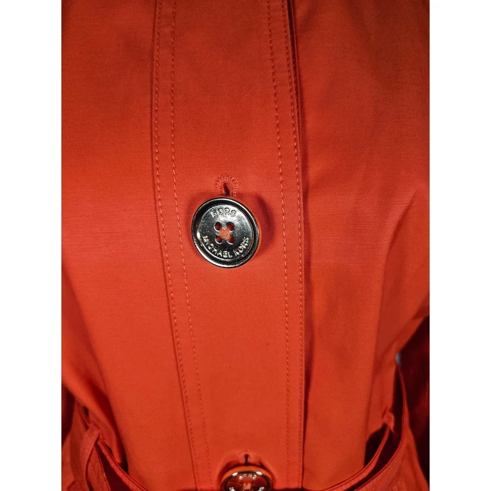 Michael Kors Women's‎ Orange Hooded Rain Coat Belted Gold Buttons Small